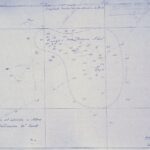 Batymetrický záznam mělčiny Princess Alice nakreslený modrým inkoustem v červenci 1896, hloubky v metrech a tečkovaný obrys, podepsaný kapitánem Carrem